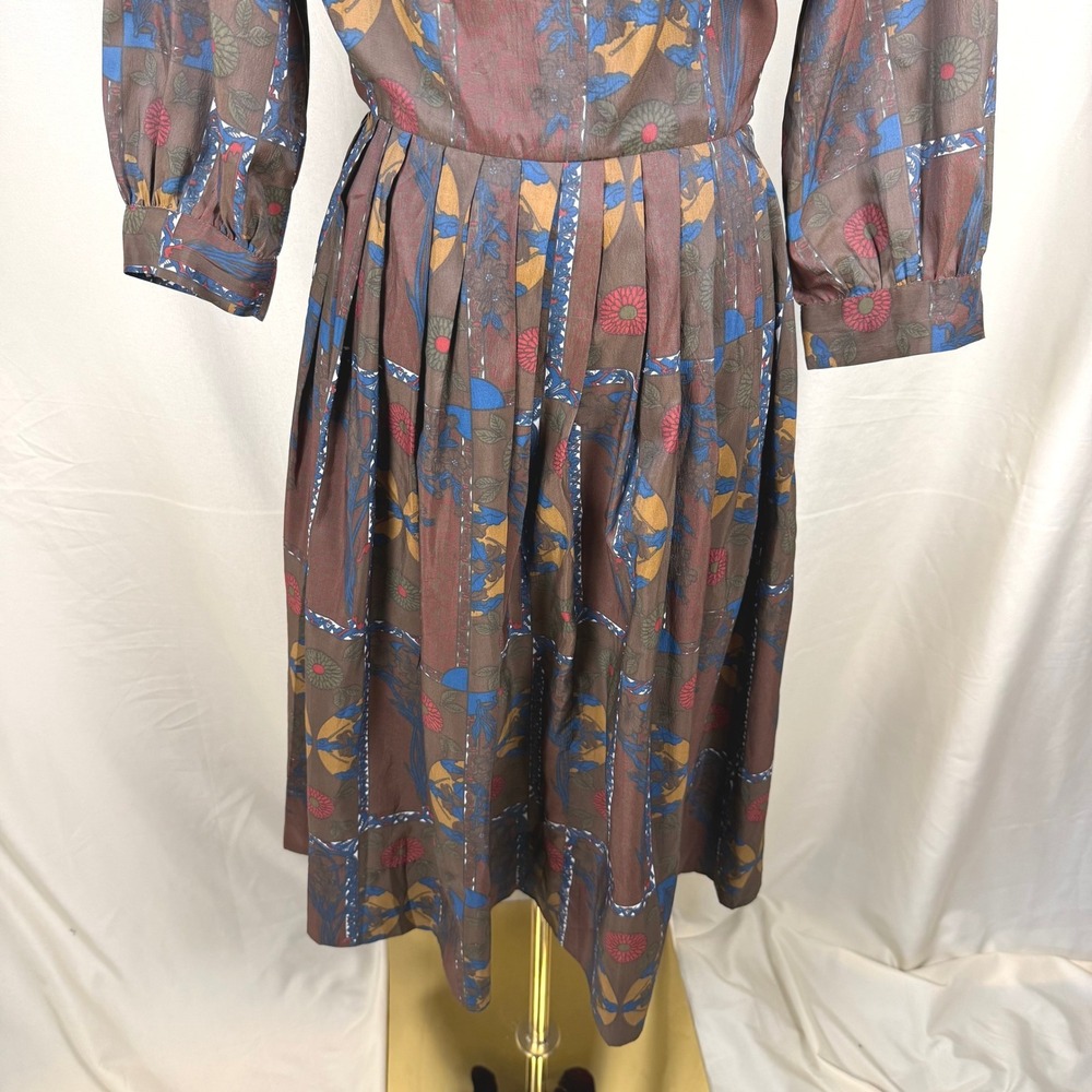 VTG 1960s Handmade Geometric Print Fit & Flare Dress Brown Size 4 EUC - Picture 8 of 14